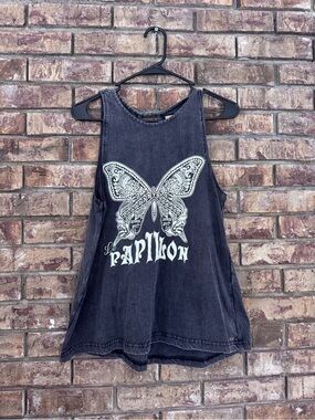 Anna Sui O'Neill Black Butterfly Graphic Tank Top